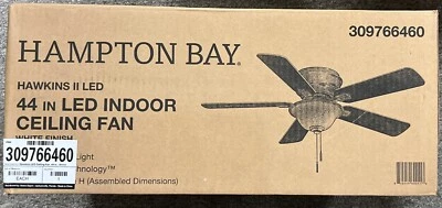 Hampton Bay Hawkins II 44 In. White Ceiling Fan  With Led Bulbs 309766460 New - Image 1 of 4