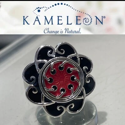 Anillo Kameleon Art Deco Esmalte Negro Plata Esterlina con Joya Pop Nuevo ~ Talla 6 Foto 1 de 4