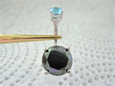 4.95ctw DOUBLE BLACK DIAMOND & AQUAMARINE BELLY RING,CERTIFICATE,FREE DIA TESTER - Image 1 of 4