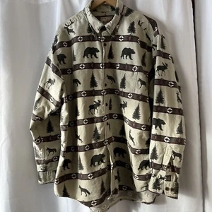 Vtg Woolrich Button Up Shirt Mens XXL Bear Wildlife Moose Aztec Hiking Hunting - Picture 1 of 8