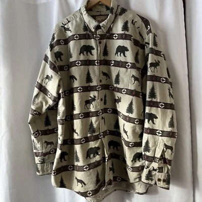 Camisa De Colección Woolrich Abotonada Para Hombres XXL Oso Vida Silvestre Alce Azteca Senderismo Caza Foto 1 de 4