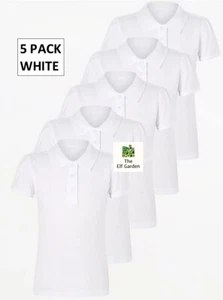 Girls Scallop White POLO Shirt x 5 Children Kid High School Uniform Short Sleeve - Picture 1 of 7