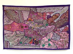 India Heavy Beaded Hand Embroidery Wall Hanging Zari Patchwork Tapestry Wall Art - Picture 1 of 6