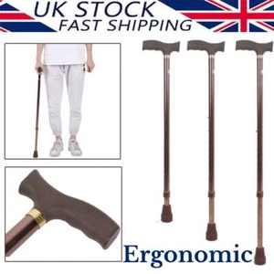 Height Adjustable Walking Stick with Smooth Metal Handle Mobility Aid Elderly UK - Picture 1 of 9