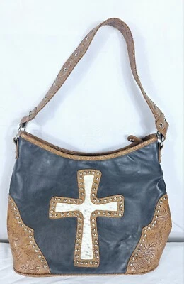 Country Road Western 钱包女式手提包镶嵌十字架黑色和棕色  — 第 1/4 张图片