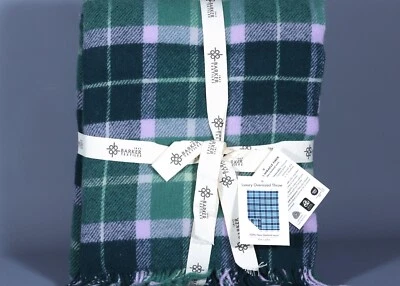 BARKER TEXTILES ЗЕЛЕНЫЙ, ТЕМНО-СИНИЙ, СИРЕНЕВЫЙ ТАРТАН N. Зеландский шерстяной плед с бахромой 51 x 67 дюймов - Изображение 1 из 3