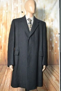 Hart Schaffner Marx Men Saxony Tweed Wool Herringbone 3 Button Overcoat Sz 44R - Picture 1 of 16
