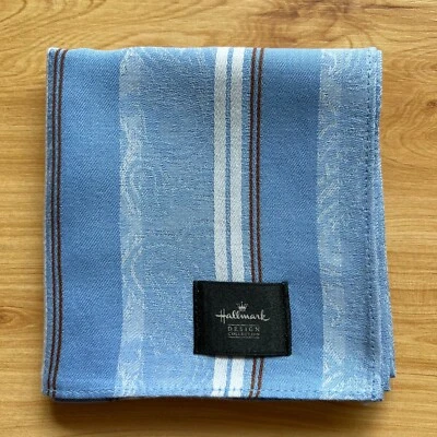 HANDKERCHIEF MEN'S POCKET SQUARE VINTAGE BLUE PAISLEY STRIPED COTTON 18" A0893 Foto 1 de 3