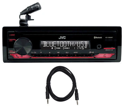 JVC KD-X280BT 1-Din Car Stereo Receiver w/Bluetooth/USB/13-Band EQ+AUX Cable - Image 1 of 4