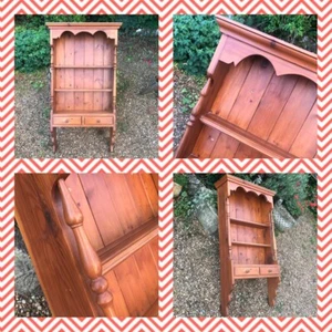 Vintage Dark Honey Pine Shelf Book Kitchen 3 Tier With 2 Drawers Scallop Rustic - Picture 1 of 12