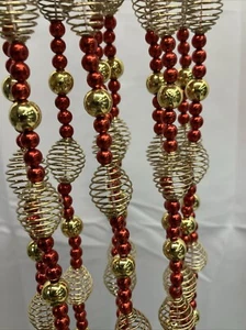 Christmas Bead Garland Red Gold Metal 9 Ft Holiday Tree Home Decor NOS - Picture 1 of 8