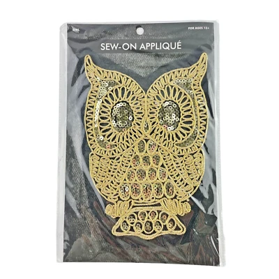 Apliques de costura Wyla búho dorado grande 6 x 8,5 pulgadas cordón dorado lentejuelas adorno Foto 1 de 4