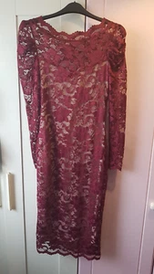Burgundy Lace Bodycon Midi Dress Size S/M - Picture 1 of 11