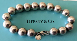 Genuine Tiffany & Co. Sterling Bead Bracelet. 7.5in. 10mm With Box & Pouch - Picture 1 of 2