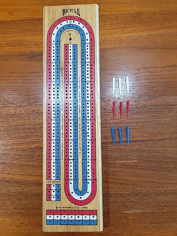 USA Colors Cribbage Board Game with 9 Plastic Pegs for 2-3 Players - Image 1 of 1