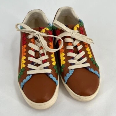 Coach Lowline Low Top Sneaker Size 6 With Rainbow Crochet Brown Leather - Изображение 1 из 4