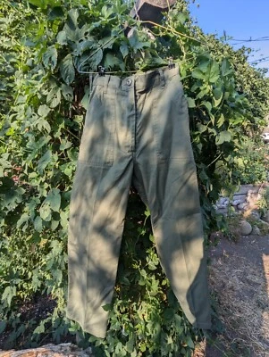 Vintage 1970s Military Utility Slacks Greyish Olive Green Retro Pants 24x26 - Image 1 of 4