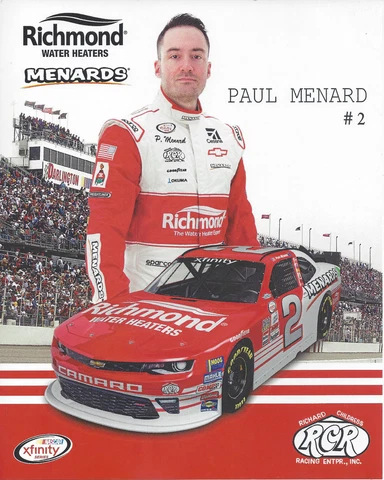 2016 PAUL MENARD RICHMOND WATER HEATERS "DARLINGTON THROWBACK " NASCAR POSTCARD Cover