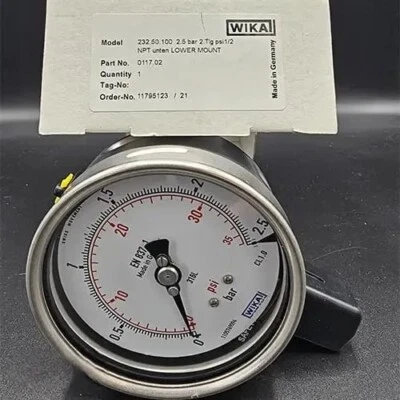 WIKA Model 232.50.100, Pressure Gauge, 4 Inch, SS 361, 2.5 bar/36 Psi, 1/2 NPT - Image 1 of 4