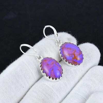 Viola Turchese Gemma Fatto a Mano 925 Sterling Orecchini Argento Per Compleanno - Immagine 1 di 4