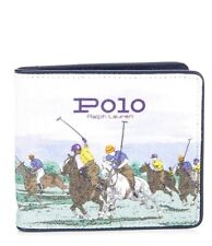 Polo Ralph Lauren Mens Equestrian Print Canvas Leather Billfold Wallet NWT NIB