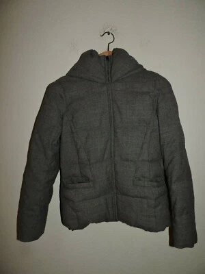 Ann Taylor Puffer 夹克女式娇小披肩领前拉链灰色 XSP 码 — 第 1/4 张图片