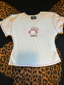omighty white & pink rabbit headphones graphic print baby tee crop top - Picture 1 of 4