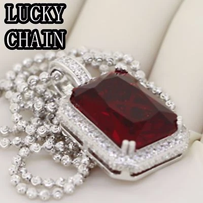 24"925 STERLING SILVER MOON CUT CHAIN NECKLACE BLING OUT RUBY PENDANT 16g C74 - Image 1 of 4