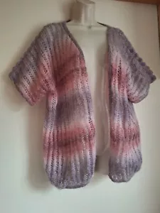SHUTTLEWOOD STUDIO Crochet Lilac Pink Vintage Knitted Cardigan UK 12 EU 40 USA 8 - Picture 1 of 14