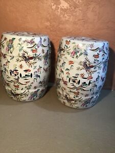 Pair Chinese garden seats Birds Flowers Insects Pierced Crackle Glaze Beaitiful