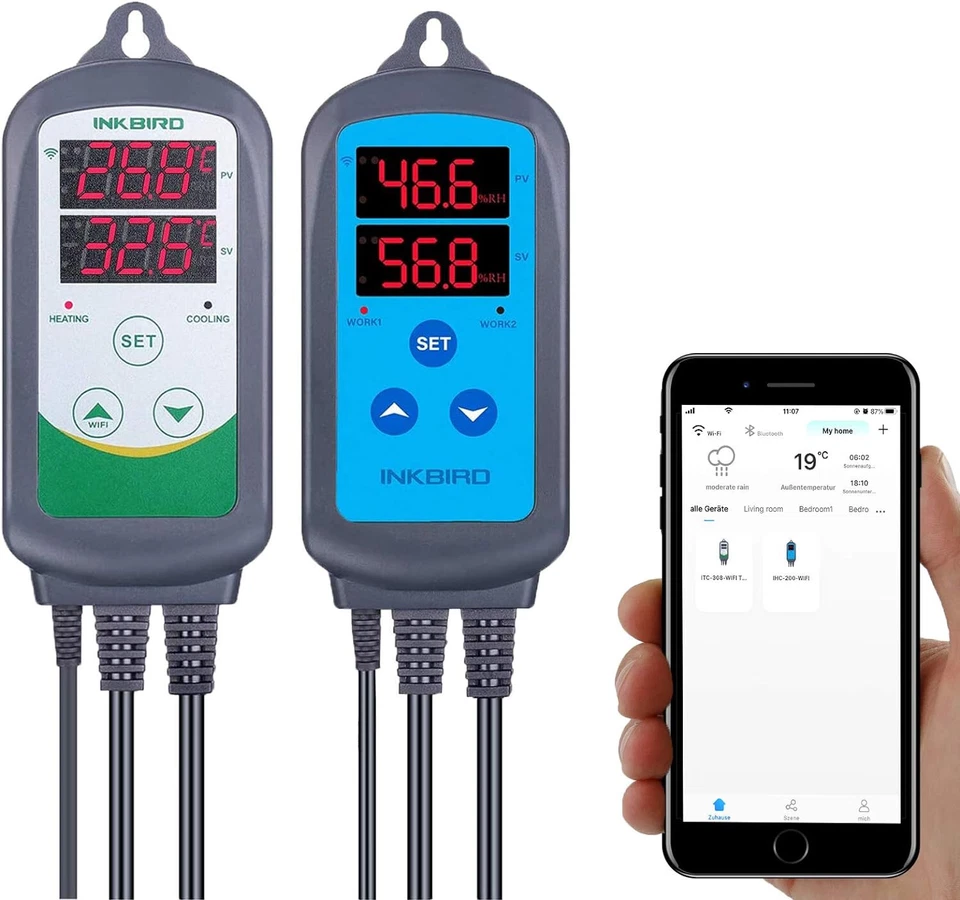 INKBIRD WiFi Temperatur Feuchtigkeitsregler Feuchtigkeitssensoren Heizen Kühlen - Bild 1 von 4