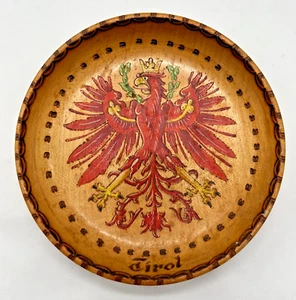 Piatto da parete VINTAGE aquila tirolese legno dipinto a mano-Tirolo Austria stemma 5,5" - Foto 1 di 5