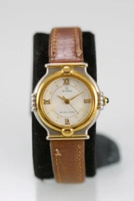 Ted Lapidus女士手表银色金色不锈钢WR棕色皮革白色石英表 — 第 1/4 张图片