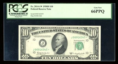DBR 1950-D $10 FRN Kansas City STAR Fr. 2014-J* PCGS 66 PPQ Serial J06916345* - Image 1 of 2