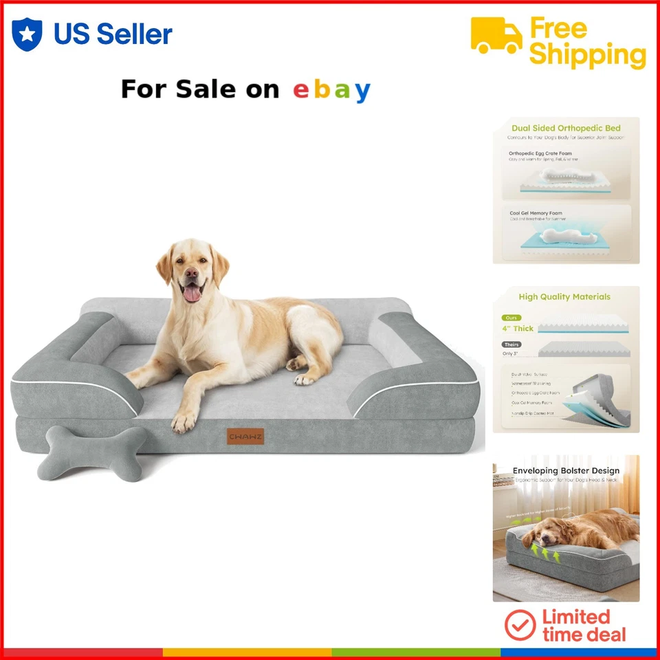 Gel de enfriamiento ortopédico impermeable de espuma viscoelástica de terciopelo para cama Jumbo para perros mascota grande Foto 1 de 4