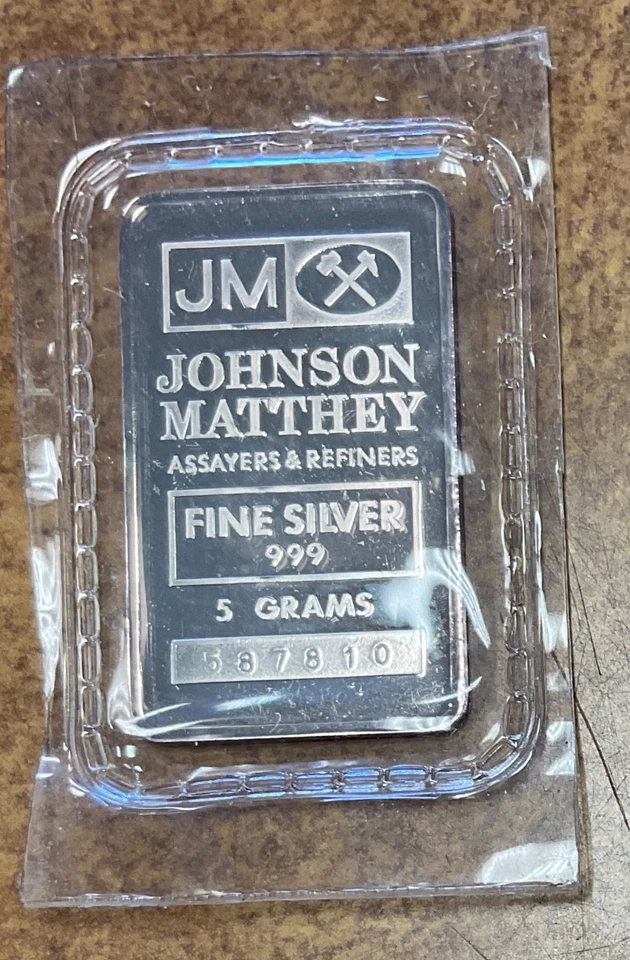 Rare JM Johnson Matthey 5 Gram Vintage Silver Bar still sealed. - Image 1 of 4
