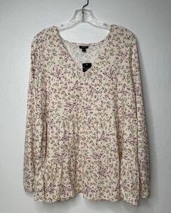 Torrid Texture Jersey Floral Tiered Top Womens Size 2, 2X, 18-20 Long Sleeve New - Picture 1 of 8