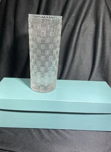 Tiffany & Co Basket Weave Cylinder Crystal Glass Vase/box 8” Tall Mint - Picture 1 of 12