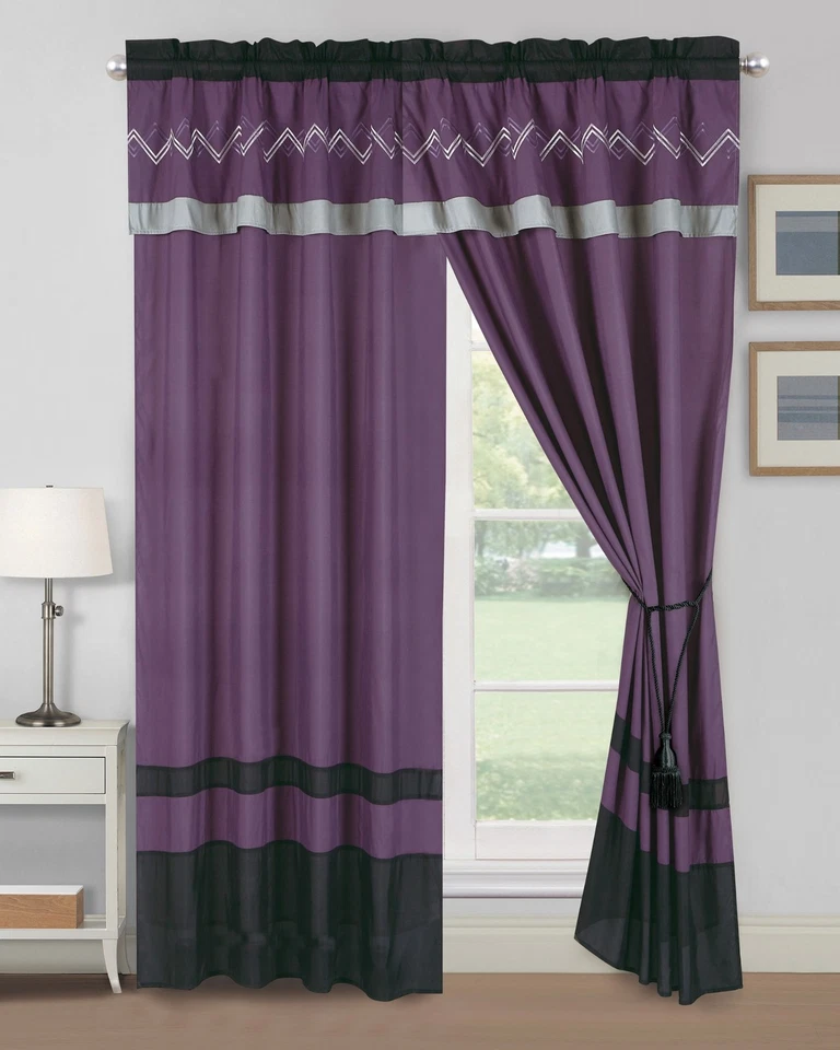 Juego de cortinas de ventana bordadas en zigzag modernas de 4 piezas Chezmoi Collection Arden Foto 1 de 4