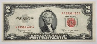 1953 C $2 Dollar Bill Red Seal Crisp Old US Note Legal Tender Paper Money - Image 1 of 4