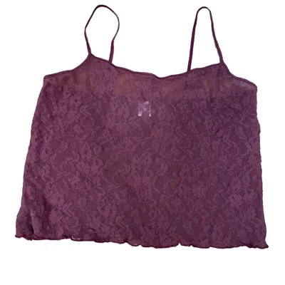 复古 Y2K DKNY 勃艮第网眼花卉透明花边迷彩奇思戈斯仙女背心 L — 第 1/4 张图片