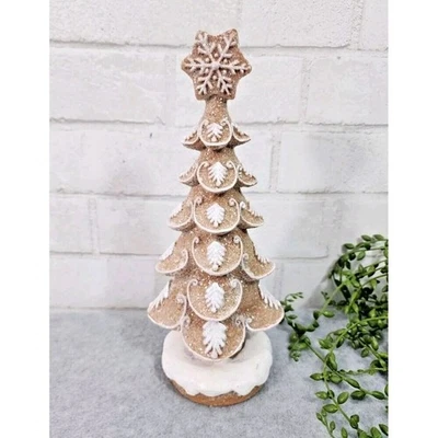Gingerbread Snowflake Glitter Frosted Neutral Resin Christmas Tree 10" NEW - Image 1 of 4