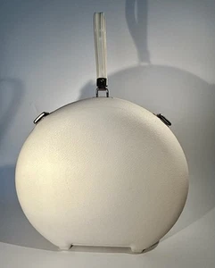 Vintage Round Hard Suitcase Hat Box Luggage 13" White With Silver Hardware - Picture 1 of 13