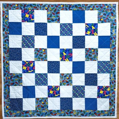 Edredón para bebé hecho a mano azul niños bebé retazos cuna 40" x 40" NUEVO Foto 1 de 4