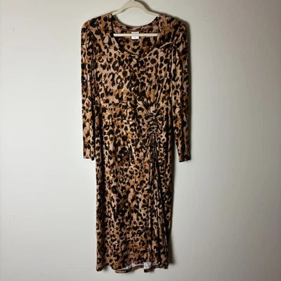 Cabi Dress Women's Medium Brown Selma Midi Leopard Print Ruched Stretch 4216 - Image 1 of 4