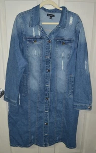 Love Tree Womens Long Jean Jacket Duster Distressed 3X - Picture 1 of 6