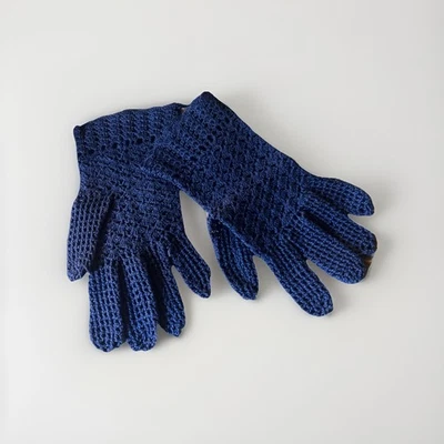 Luvas de renda de crochê vintage pequenas femininas azuis - Imagem 1 de 2