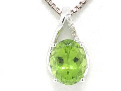 Peridot Anhänger 585 Weißgold 14Kt Gold natürlicher Peridot   7 Brillanten - Bild 1 von 3