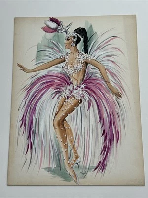 MID CENTURY PAINTING FASHION DESIGN DRESS ILLUSTRATION DON FOOTE LISTED FAMOUS - Image 1 of 4