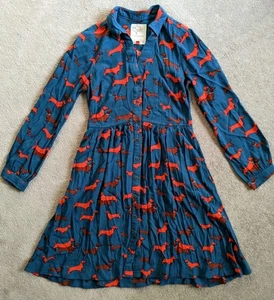 ANTHROPOLOGIE Dress Sz 4 Blue 33 OF 52 CONVERSATIONS Dachshunds Wiener Dog Print - Picture 1 of 10